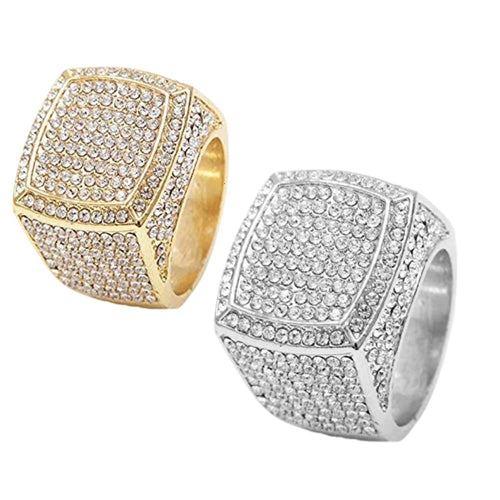 Charles Raymond Bling Bling Hip Hop Iced Out Luxury BIG Oversize Mens Ring - 444 (Silver+Gold 9)